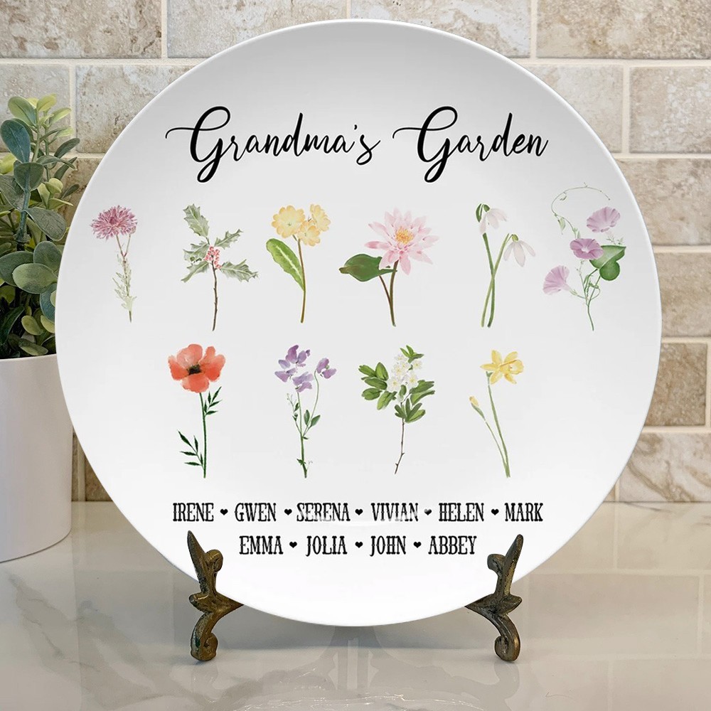 Personalized Grandma's Garden Plate With Grandkids Names Mother's Day