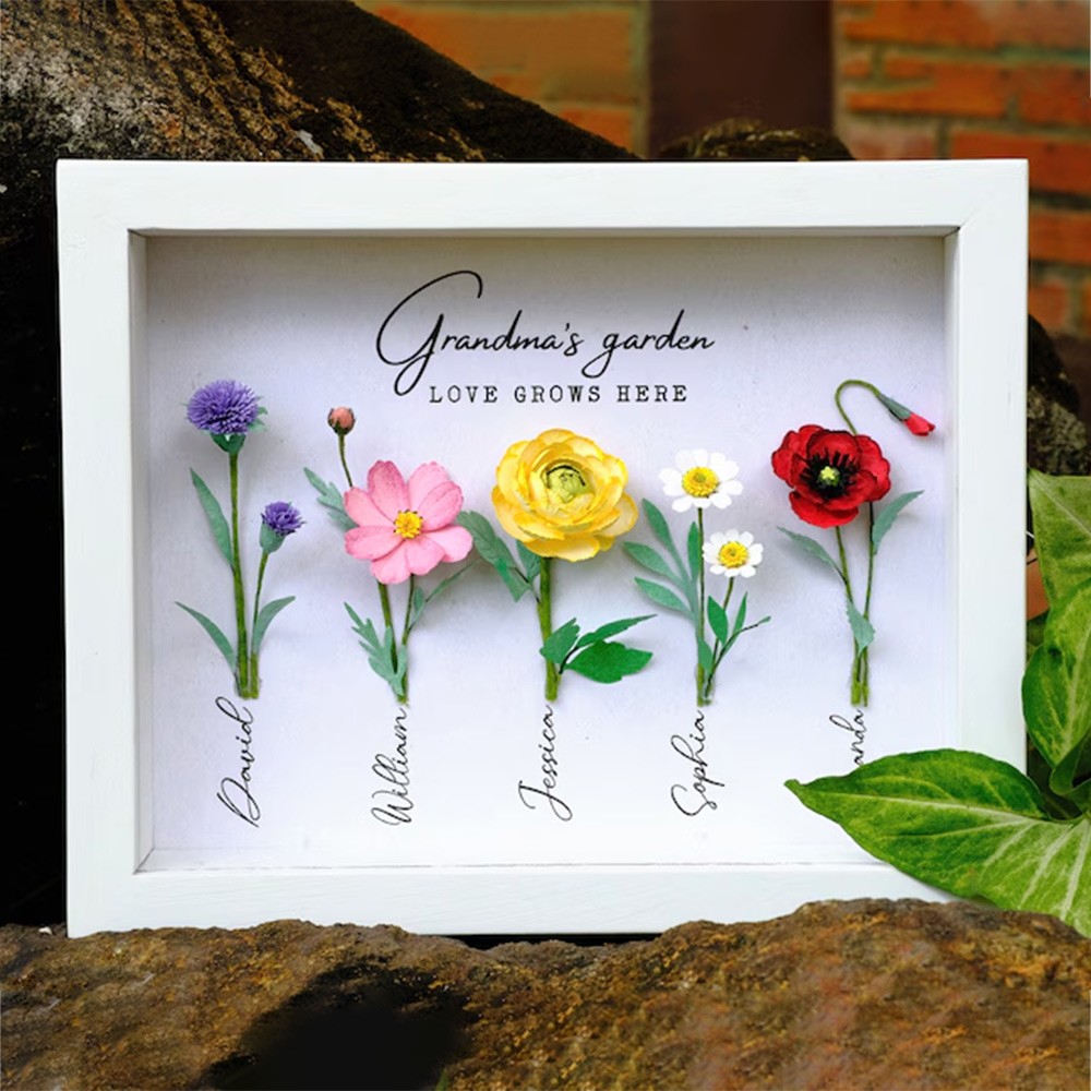 Personalized Grandma's Garden Frame Sign Love Grows Here For Mother's Day Gift