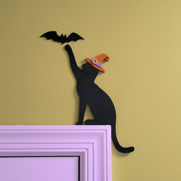 Halloween Witch Cat and Bat Door Corner Sign