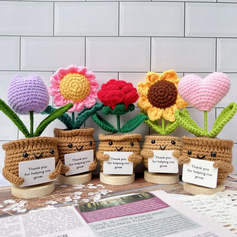 Custom Cute Handmade Crochet Thank You for Helping Me Grow Pot Gift Set