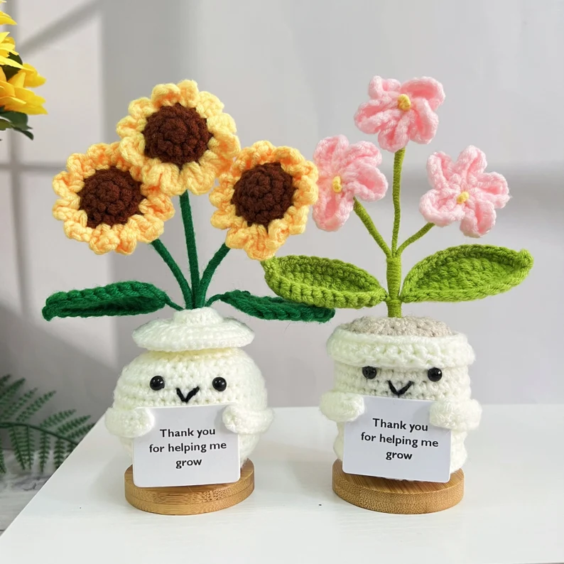 Custom Cute Handmade Crochet Sunflower and Forget-me-not Emotional Support Gift Set