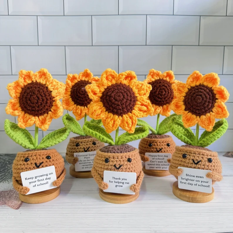 Custom Cute Handmade Crochet Sunflowers Emotional Support Gift Set