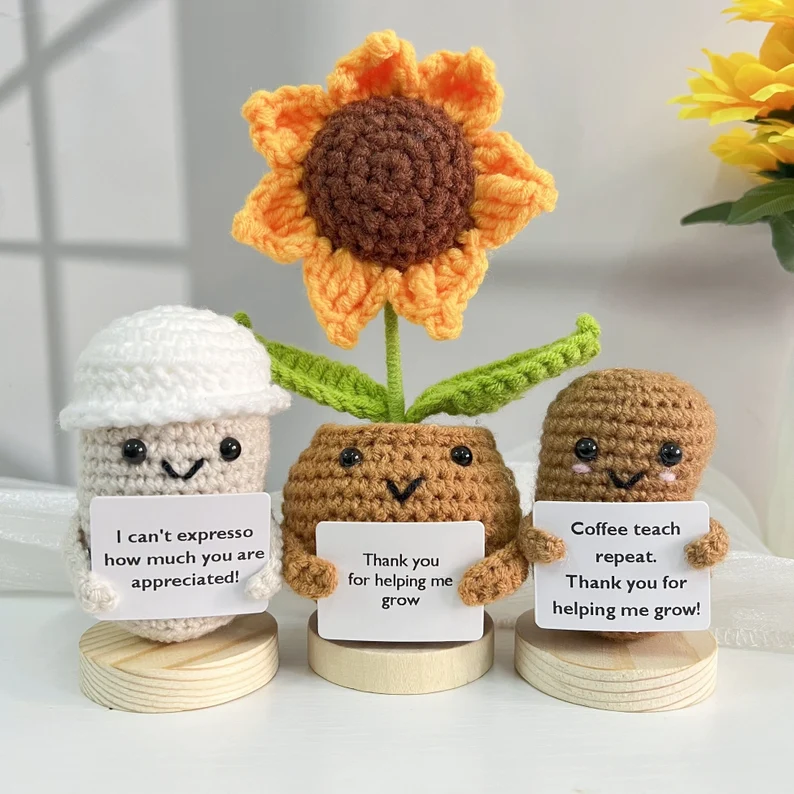 Custom Cute Handmade Crochet Coffee Cup Desk Decor Gift Set