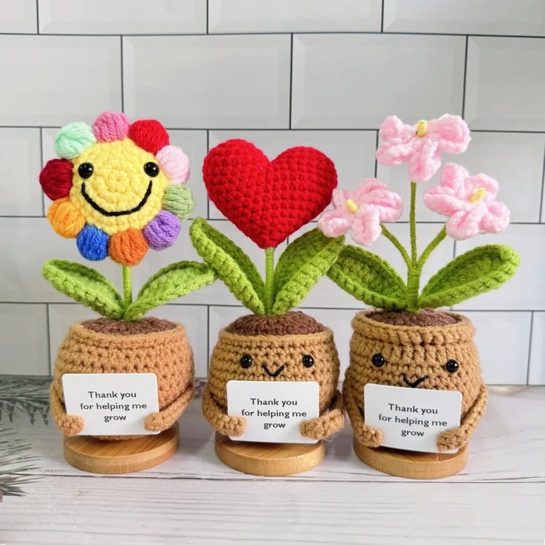 Custom Cute Handmade Crochet Desk Flower Decor Gift Set