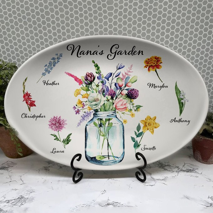 Personalized Grandma's Garden Plate With Grandkids Names Mother's Day