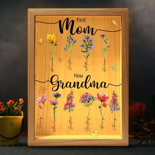 Custom First Mom Now Grandma Birth Flower Light Box Mother's Day Gift