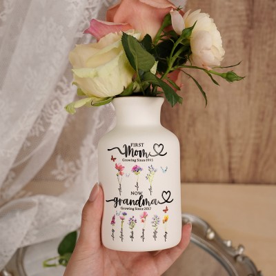 Personalized Grandma's Garden Vase With Grandkids Name and Birth Flowers For Mother's Day