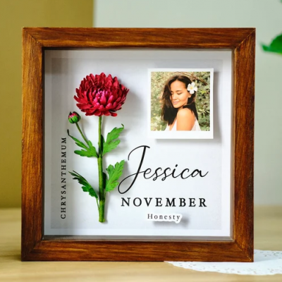Personalized Birth Month Flower Wooden Frame For Mother's Day Gift
