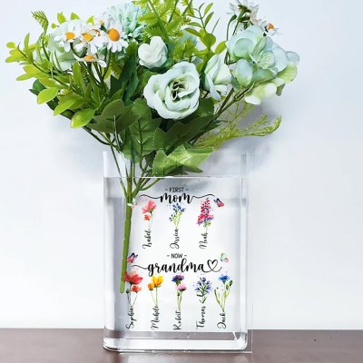 Personalized Grandma's Garden Acrylic Book Flower Vase With Kids Names For Mother's Day