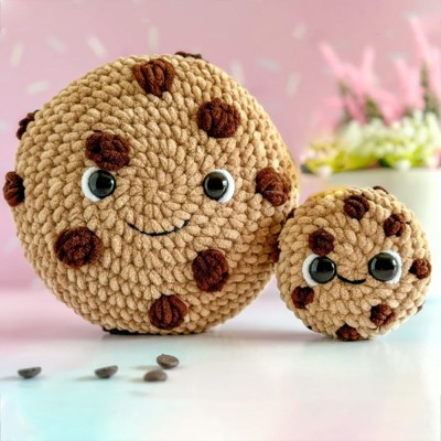 Big and Mini Chocolate Chip Cookie Crochet Toys