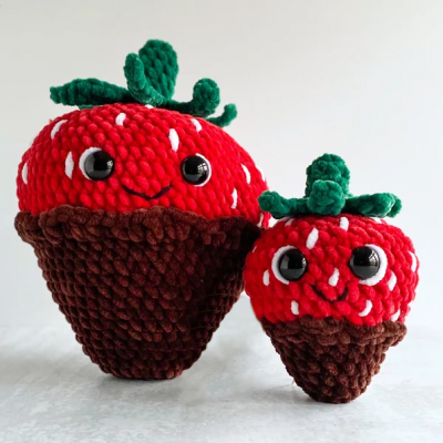 Big and Mini Chocolate Covered Strawberry Crochet Toys