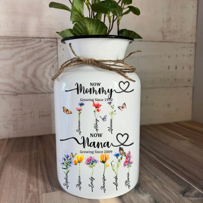 Personalized Grandma's Garden Vase With Grandkids Name and Birth Flowers For Mother's Day