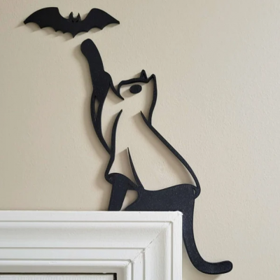 Halloween Cat Ghost Door Corner Sign