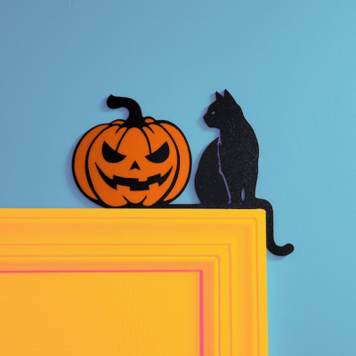 Halloween Black Cat and Pumpkin Door Corner Sign